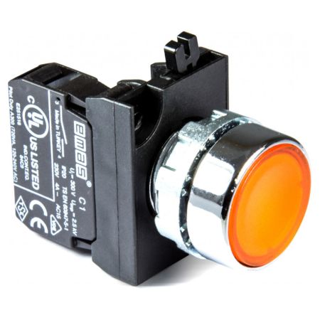 (CM100DS) Кнопка нажимная круглая (1НО) желтая - металл IP65. серии CМ. EMAS
