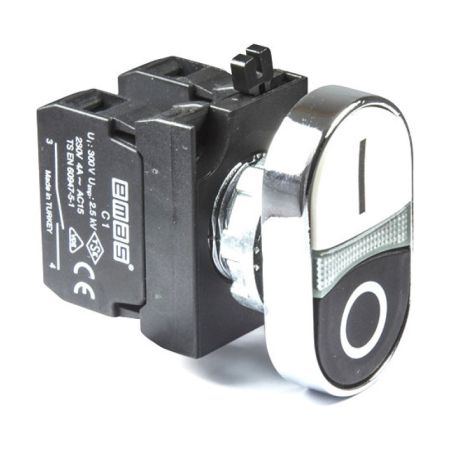 (CM102K20HB) Кнопка двойная черно-белая (1НО+1НЗ) - металл IP65. серии CМ. EMAS