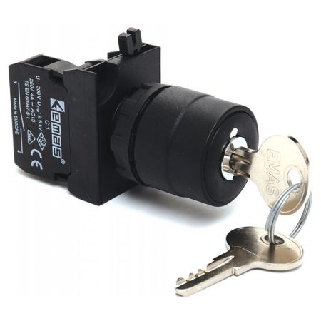 (CP100AC20) CP100A20 Кнопка с ключом 0-1 ключ извлекается в положениях 0 и 1 (1НО) IP65. серии CP. EMAS