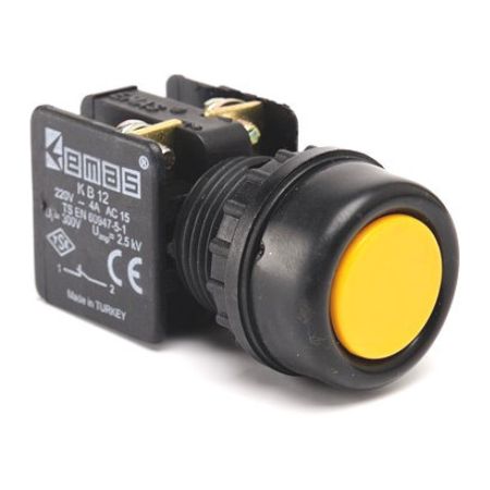 (KB12RS) Кнопка управления нажимная с водозащитным кольцом (1НЗ) желтая IP65. серии KВ. EMAS