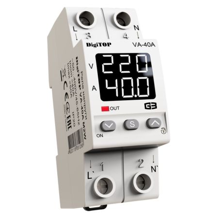 (VА-40A M2W) 1-ф реле напряжения c контролем тока – VА-40A M2W. 40А. 120-270V AC. Digitop