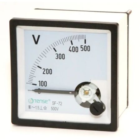 (V72-500V) Вольтметр. 0 — 500В. панельный щитовой 72х72 мм. Стрелочный. Tense