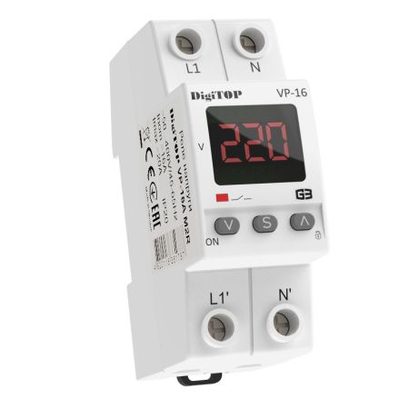 (VP-16A M2R) 1-ф реле контроля напряжения – VP-16A M2R. 16А. 120-270V AC. Digitop