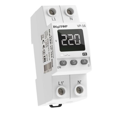 (VP-16A M2W) 1-ф реле контроля напряжения – VP-16A M2W. 16А. 120-270V AC. Digitop