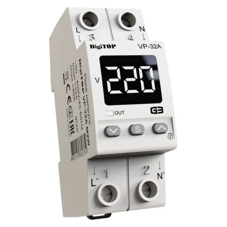 (VP-32A M2W) 1-ф реле контроля напряжения – VP-32A M2W. 32А. 120-270V AC. Digitop