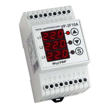 (VP-3F10A) 3-ф реле контроля напряжения VP-3F10A. 10А. 120-270V AC. Digitop