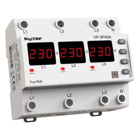 (VP-3F40A M6R) 3-ф реле контроля напряжения – VP-3F40A M6R. 40А. 120-270V AC. Digitop