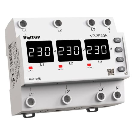 (VP-3F40A M6W) 3-ф реле контроля напряжения – VP-3F40A M6W. 40А. 120-270V AC. Digitop