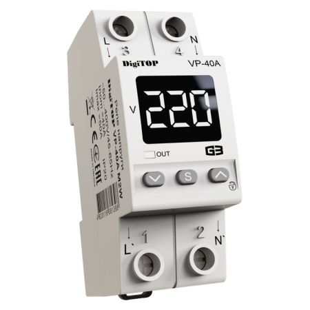 (VP-40A M2W) 1-ф реле  контроля напряжения – VP-40A M2W. 40А. 120-270V AC. Digitop