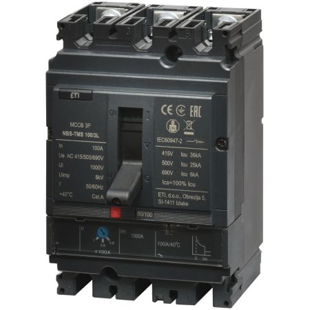 (4673007) Автоматический выключатель NBS-TMS 100/3L 100A (36kA. (0.8-1)In/фикс.) 3P. ETI