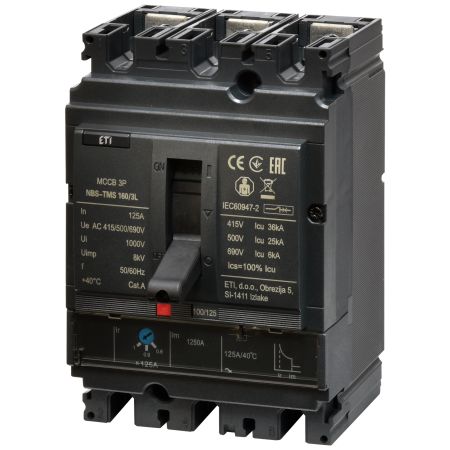 (4673008) Автоматический выключатель NBS-TMS 160/3L 125A (36kA. (0.8-1)In/фикс.) 3P. ETI