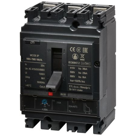 (4673010) Автоматический выключатель NBS-TMS 100/3L 25A (36kA. (0.8-1)In/фикс.) 3P. ETI