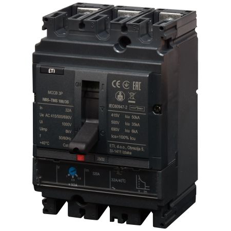 (4673022) Автоматический выключатель NBS-TMS 100/3S 32A (50kA. (0.8-1)In/фикс.) 3P. ETI