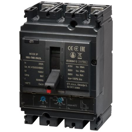 (4673071) Автоматический выключатель NBS-TMD 250/3L 200A (36kA. (0.8-1)In/(5-10)In) 3P. ETI