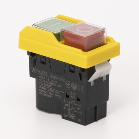 (503901) Пусковая электромагнитная кнопка ESSB-11YC 4pin. желтая рамка. TAKEL