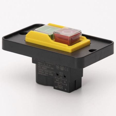 (503904) Пусковая электромагнитная кнопка ESSB-12YC 4pin на панели. желтая рамка. TAKEL