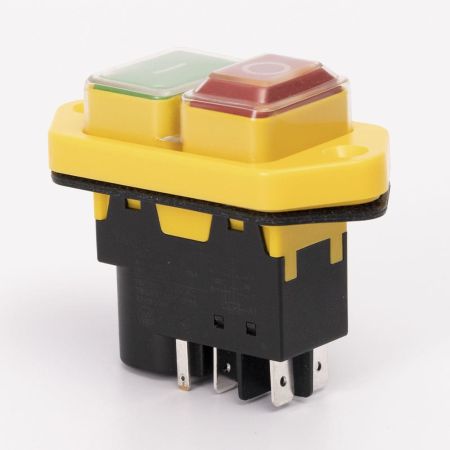(503977) Пусковая электромагнитная кнопка ESSB-142YC 5pin. желтая рамка. TAKEL