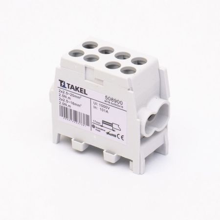 Клема розподільча TAKEL 508900 25 мм для електромонтажу на DIN рейці