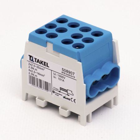 Клема розподільча TAKEL 508907 25 мм для електромонтажу на DIN рейці