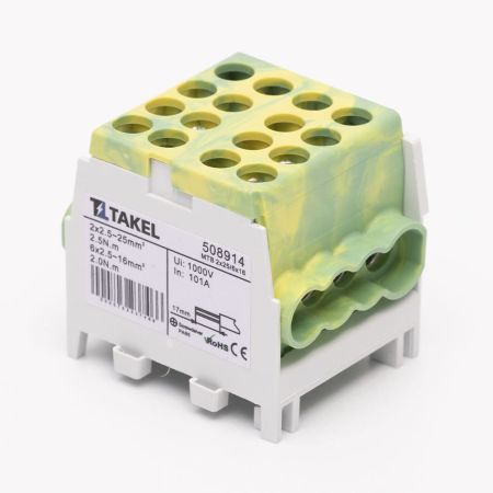 Клема розподільча TAKEL 508914 25 мм для електромонтажу на DIN рейці