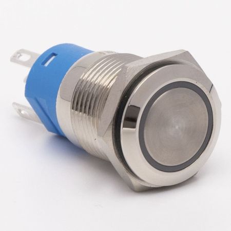 (511060с) Кнопка металлическая КНМ-16-FJ-E-Z 220V 1NO1NC плоская с фиксацией. синий. TAKEL