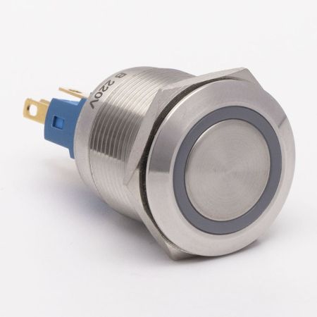 (511424к) Кнопка металлическая КНМ-22-FJ-E 220V 1NO1NC плоская. красный. TAKEL