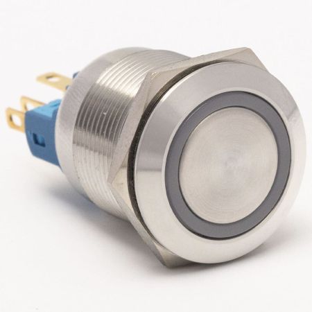 (511430с) Кнопка металлическая КНМ-22-FJ-E-Z 220V 1NO1NC плоская с фиксацией. голубой. TAKEL