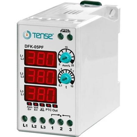 (DFK-05PF) Реле контроля фаз устройство защиты 3-х фазного 5A. 180-460V AC. электродвигателя микропроцессорные. без нейтрали. Tense