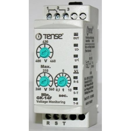 (GK-14F) Реле напряжения 3-ф 5А. 260-460V AC.с таймером задержки. последовательность фаз. Tense