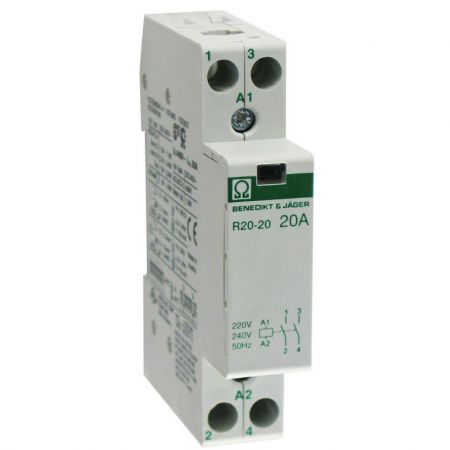 (R20-20 230) Модульный котактор R20-20. In=20А. 2NO контакта. Uкат=230В AC. Benedict-Jager