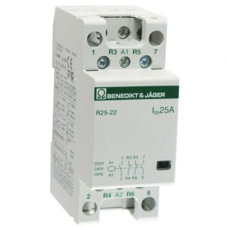 (R25-22 24) Модульный контактор R25-22. In=25А. 2NO+2NC контакта. Uкат=24В AC. Benedict-Jager