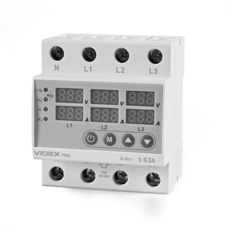 (VF-RS-3RNT63) Трехфазное реле контроля напряжения и тока RESIST 145-300V AC. 63А. VIDEX