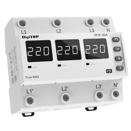 (VP-3F40A) 3-ф реле контроля напряжения VP-3F40A. 40А. 120-270V AC. Digitop