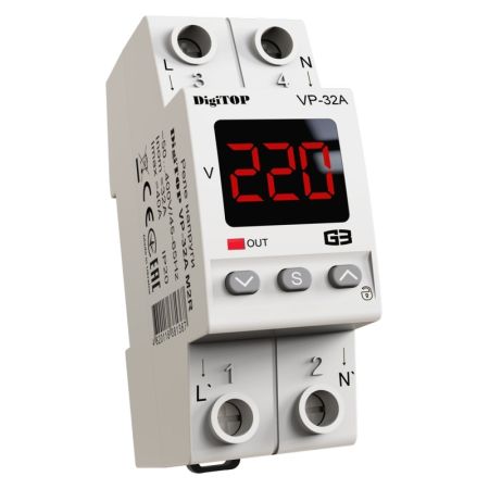(Vp-32A) 1-ф реле контроля напряжения Vp-32A M2R. 32А. 120-270V AC. Digitop