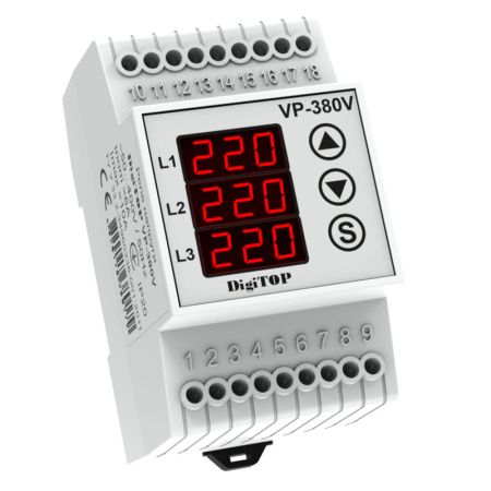 (Vp-380) 3-ф реле контроля напряжения Vp-380. 6А. 120-270V AC. Digitop