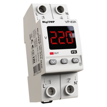 (Vp-63A) 1-ф реле контроля напряжения Vp-63A M2R. 63А. 120-270V AC. Digitop