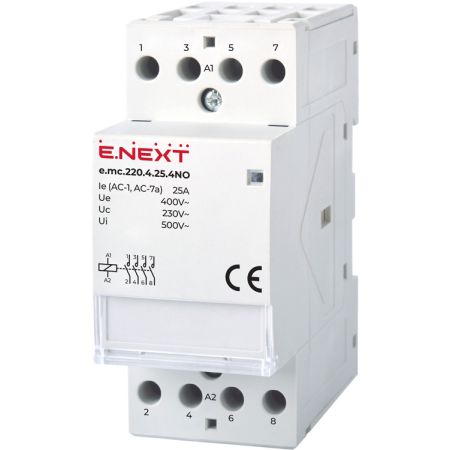 (p005005) Модульный контактор e.mc.220.4.25.4NO. 4р. 25А. 4NO. 220В. E.NEXT