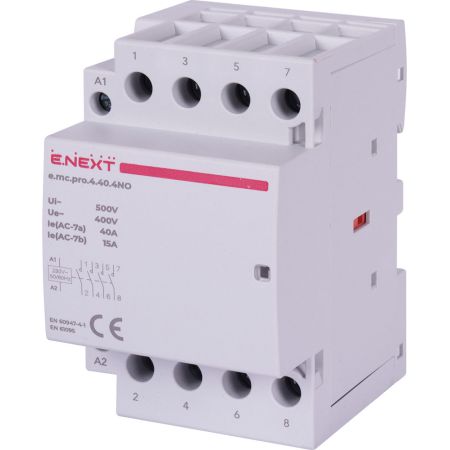 (p005207) Модульный контактор e.mc.pro.4.40.4NO. 4р. 40А. 4NO. 220В. E.NEXT