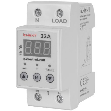 (p0690013) Реле контроля напряжения однофазное 32А с индикацией e.control.v08. E.NEXT