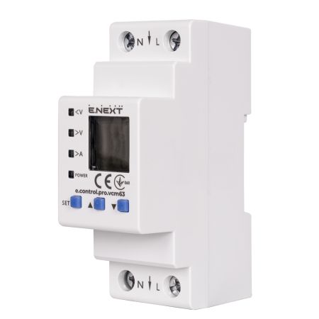 (p0690103) Реле контроля напряжения и тока однофазное 63А с индикацией e.control.pro.vcm63. E.NEXT