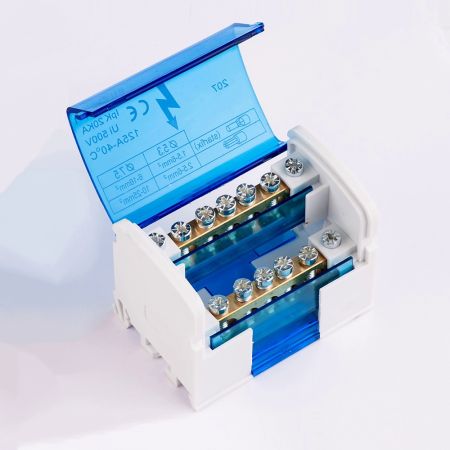 Шини в корпусі крос модуль 2х7 дворядна на 2 7 отвори 125А TAKEL 502970 Синя