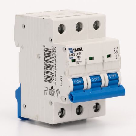 (513148) Автоматический выключатель ВА63-C 3P In=10 А. кривая C. 4.5 кА. TAKEL