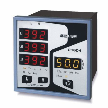 (Q96D4X005XCQS) Анализатор сети щитовой 96х96мм. 4 LED дисплея. 100-400V 1-5A. Frer