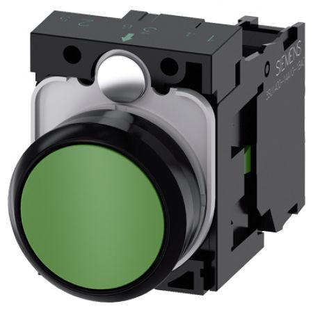 (3SU1100-0AB40-1BA0) Кнопка нажимная. утапливаемая серия 3SU. 1NO. зеленый. SIEMENS