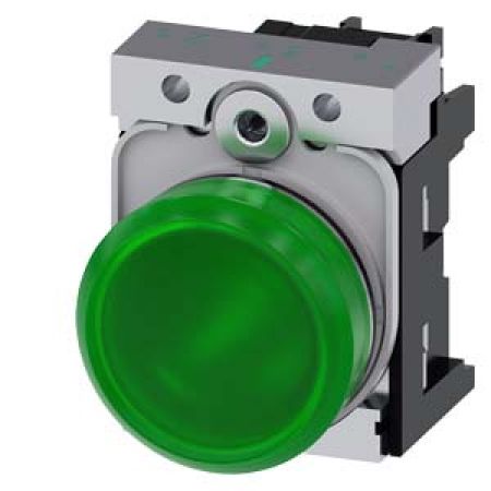 (3SU1156-6AA40-1AA0) Световой индикатор с гладким светофильтром. со встроенным светодиодом серия 3SU. AC 230V. зеленый. метал. SIEMENS