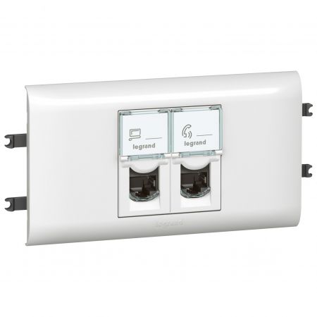 78663 (78663) Розетка информационная 2XRJ45 Кат.6 UTP (с рамкой и суппортом) для DLP с крышкой 65мм. 8 контактов (2модуля). серия MOSAIC. белый. Legrand
