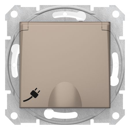 (SDN3100368) Пылевлагозащищенная розетка с крышкой IP44. с заземляющим контактом. крышкой и защитными шторками Sedna титан. Schneider Electric