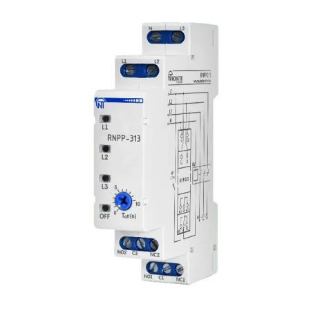 (RNPP-313 NEW) Трехфазное реле напряжения 5A. 95-450V AC. последовательности. перекоса и обрыва фаз. одна регулировка Toff. настройки вшиты. Новатек-Электро