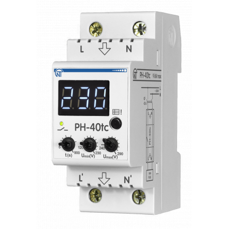 (RN-40tc) Однофазное реле напряжения RN-40tc. двухмодульное с термозащитой 220В. 40А. 50 Гц термодатчики на каждой клемме. Новатек-Электро