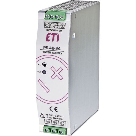 PS 48 24 Блок живлення 48 Вт ETI 4656680 Uвх 100 240V AC 140 340V DC Uвих 24 28V DC